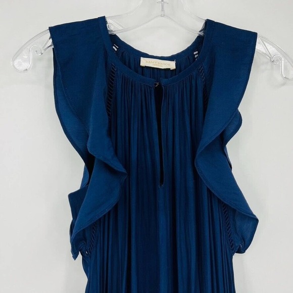 Ramy Brook Navy Blue Embroidered Smocked Waist Mini Dress size Small Flutter - Picture 3 of 10